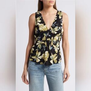 Treasure &‎ Bond Floral Peplum Tank Black Size Medium NWT